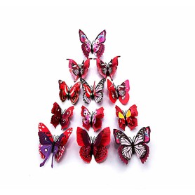 ROSE ROUGE 12 Pièces double aile couche 3D Papillon Déco Maison Butterfly